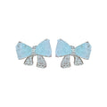 Korean Sweet Style Blue Glass Crystal Bow Stud Earrings With Silver Pins For Daily Wear view 5