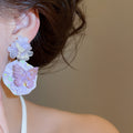 Purple Butterfly Flower Oil Painting Resin Stud Earrings, Oriental Pastoral Artistic Floral Jewelry view 3