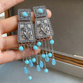 Vintage Ethnic Bohemian Geometric Carved Alloy Long Tassel Drop Earrings For Women view 2