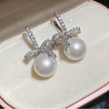 French Princess Style Bow Faux Pearl Stud Earrings Elegant Fashion OL Ear Jewelry view 4