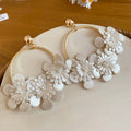 French Vintage Faux Leather Flower Stud Earrings With Metal Hoop, Vacation Style Statement Floral Jewelry view 4