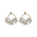 French Vintage Faux Leather Flower Stud Earrings With Metal Hoop, Vacation Style Statement Floral Jewelry view 5
