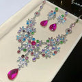 Old Money Alloy Flower Jewelry Set With Colorful Gemstone Necklace And Stud Earrings For Evening Dress view 1
