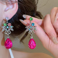 Old Money Alloy Flower Jewelry Set With Colorful Gemstone Necklace And Stud Earrings For Evening Dress view 4