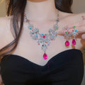 Old Money Alloy Flower Jewelry Set With Colorful Gemstone Necklace And Stud Earrings For Evening Dress view 2