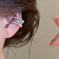 Luxury Copper Zircon Flower Pearl Clip-on Earrings, No-Piercing Minimalist Ear Cuffs view 3
