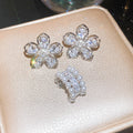 Luxury Copper Zircon Flower Pearl Clip-on Earrings, No-Piercing Minimalist Ear Cuffs view 4