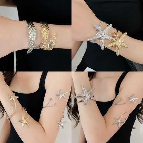 European Style Iron Starfish Open Cuff Bangle Wide Vacation Statement Bracelet