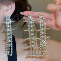 Luxury Copper Rhinestone Waterdrop Tassel Drop Earrings With Silver Pins, Geometric Statement Style view 1