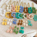 European American Style Acrylic Oval Patchwork Earrings Necklace Elastic Bracelet Minimalist Women Jewelry view 3