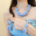 European American Style Acrylic Oval Patchwork Earrings Necklace Elastic Bracelet Minimalist Women Jewelry view 2