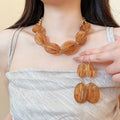 European American Style Acrylic Oval Patchwork Earrings Necklace Elastic Bracelet Minimalist Women Jewelry view 4