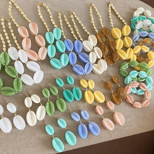 European American Style Acrylic Oval Patchwork Earrings Necklace Elastic Bracelet Minimalist Women Jewelry