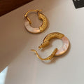 24K Gold Plated Mother Of Pearl Round Letter Huggie Earrings French Light Luxury Geometric Style view 4