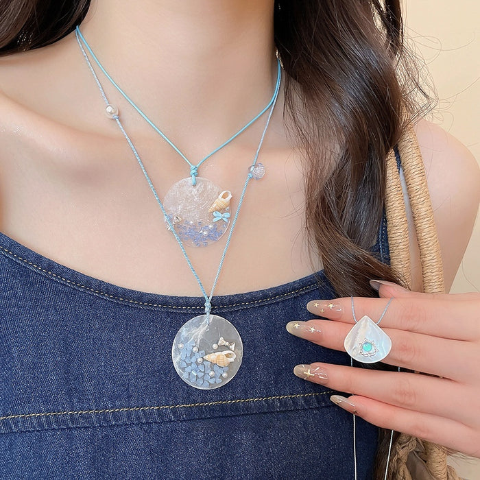 2026 New Vacation Style Resin Conch Shell Necklace Fresh Sweet Geometric Round Collarbone Chain