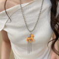 Cute Horse Resin Pendant Sweater Necklace, Long Iron Chain Old Money Fashion Jewelry view 3