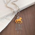 Cute Horse Resin Pendant Sweater Necklace, Long Iron Chain Old Money Fashion Jewelry view 2