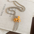 Cute Horse Resin Pendant Sweater Necklace, Long Iron Chain Old Money Fashion Jewelry view 4
