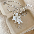 Korean Vacation Style Alloy Crystal Flower Waterdrop Pearl Collarbone Necklace For Women view 4