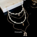 French Vintage Faux Pearl Cross Necklace Old Money Geometric Collarbone Chain view 4