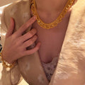 French Vintage Copper Pleated Lace Bracelet And Necklace Jewelry Set, Light Luxury Round Ring Design view 3