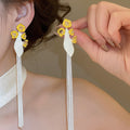 Vintage Alloy Enamel Flower Long Tassel Drop Earrings With Silver Pins Spring Summer Style view 3