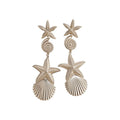 Western Ocean Style Metal Starfish Conch Silver Needle Drop Earrings For Women view 5