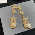 Western Ocean Style Metal Starfish Conch Silver Needle Drop Earrings For Women view 4
