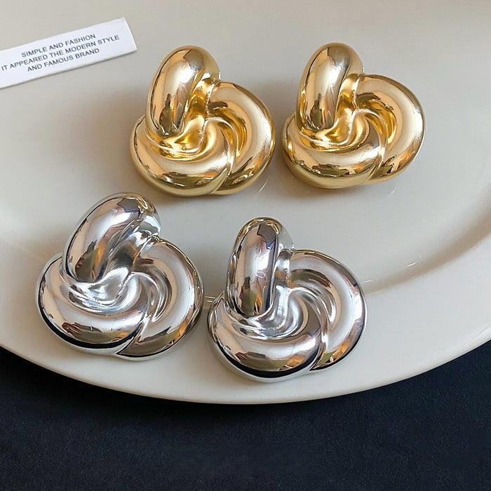 Alloy Twisted Thread Flower Stud Earrings For Women Minimalist Modern Style Jewelry