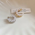 2026 New Double Layer Faux Pearl Clip-on Earrings French Vintage Elegant Geometric Round Ear Cuffs view 2