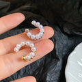 2026 New Double Layer Faux Pearl Clip-on Earrings French Vintage Elegant Geometric Round Ear Cuffs view 4
