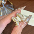 Elegant C-Shaped Alloy Hoop Studs With Pearls And Rhinestone Inlay For Fashion Commuter Earrings view 3