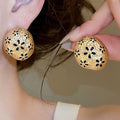 Vintage Alloy Enamel Wrinkled Oval Flower Stud Earrings, Light Luxury Floral Ear Jewelry view 1