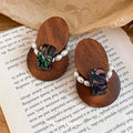 2026 New Wooden Oval Pearl Stud Earrings For Women Vintage Ethnic Geometric Fashion Jewelry view 2