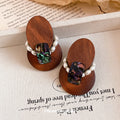 2026 New Wooden Oval Pearl Stud Earrings For Women Vintage Ethnic Geometric Fashion Jewelry view 4