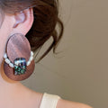 2026 New Wooden Oval Pearl Stud Earrings For Women Vintage Ethnic Geometric Fashion Jewelry view 3