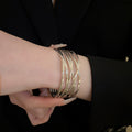 2026 New European American Iron Pleated Lace Open Bangle Statement Metal Bracelet view 3
