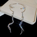 Modern Copper Double Layer Rhinestone Tassel Open Arm Bangle For Women view 4
