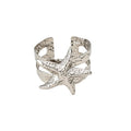 Iron Crumpled Double Layer Hollow Starfish Open Cuff Bracelet Armlet Jewelry Set view 5
