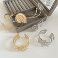 Iron Crumpled Double Layer Hollow Starfish Open Cuff Bracelet Armlet Jewelry Set view 4