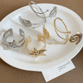 Iron Crumpled Double Layer Hollow Starfish Open Cuff Bracelet Armlet Jewelry Set view 2