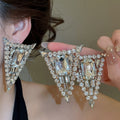 Copper Rhinestone Geometric Triangle Square Teardrop Pendant Drop Earrings view 2