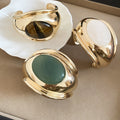 Vintage European Alloy Stone Wide Twisted Open Bangle For Women Oval Statement Jewelry view 4