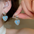 Blue Full Zircon Round Cross Copper Stud Earrings With Silver Pins, Modern Geometric Style view 4