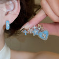 Blue Full Zircon Round Cross Copper Stud Earrings With Silver Pins, Modern Geometric Style view 2