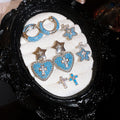 Blue Full Zircon Round Cross Copper Stud Earrings With Silver Pins, Modern Geometric Style view 1