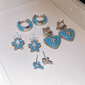 Blue Full Zircon Round Cross Copper Stud Earrings With Silver Pins, Modern Geometric Style view 3