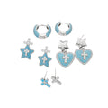 Blue Full Zircon Round Cross Copper Stud Earrings With Silver Pins, Modern Geometric Style view 5