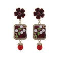 Elegant Vintage Burgundy Enamel Flower Rhinestone Faux Pearl Beaded Tassel Alloy Stud Drop Earrings view 5