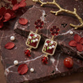 Elegant Vintage Burgundy Enamel Flower Rhinestone Faux Pearl Beaded Tassel Alloy Stud Drop Earrings view 4